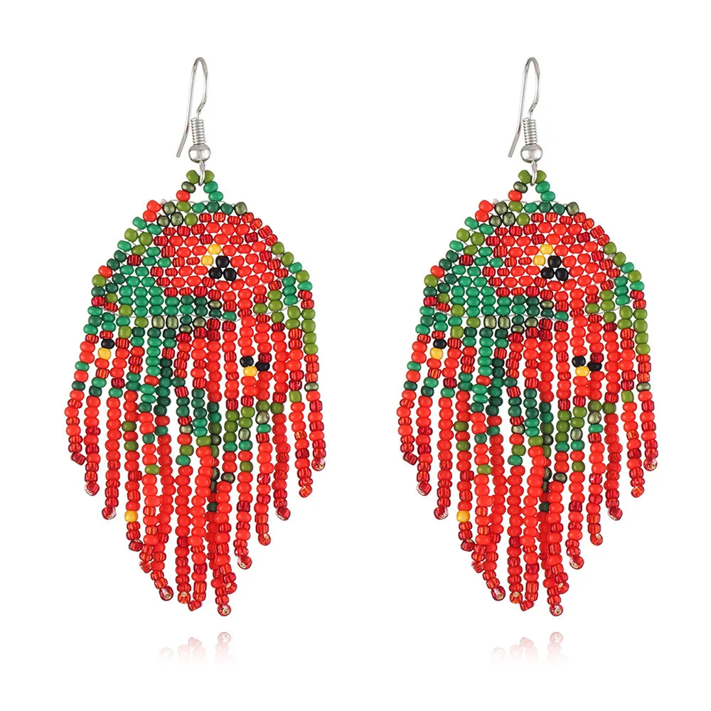 Bohemia Elegant Women\'s Jewelry Boho Creative Ethnic Red Handmade Beads Flower Pattern Beaded Tassel Drop Earrings for Women New