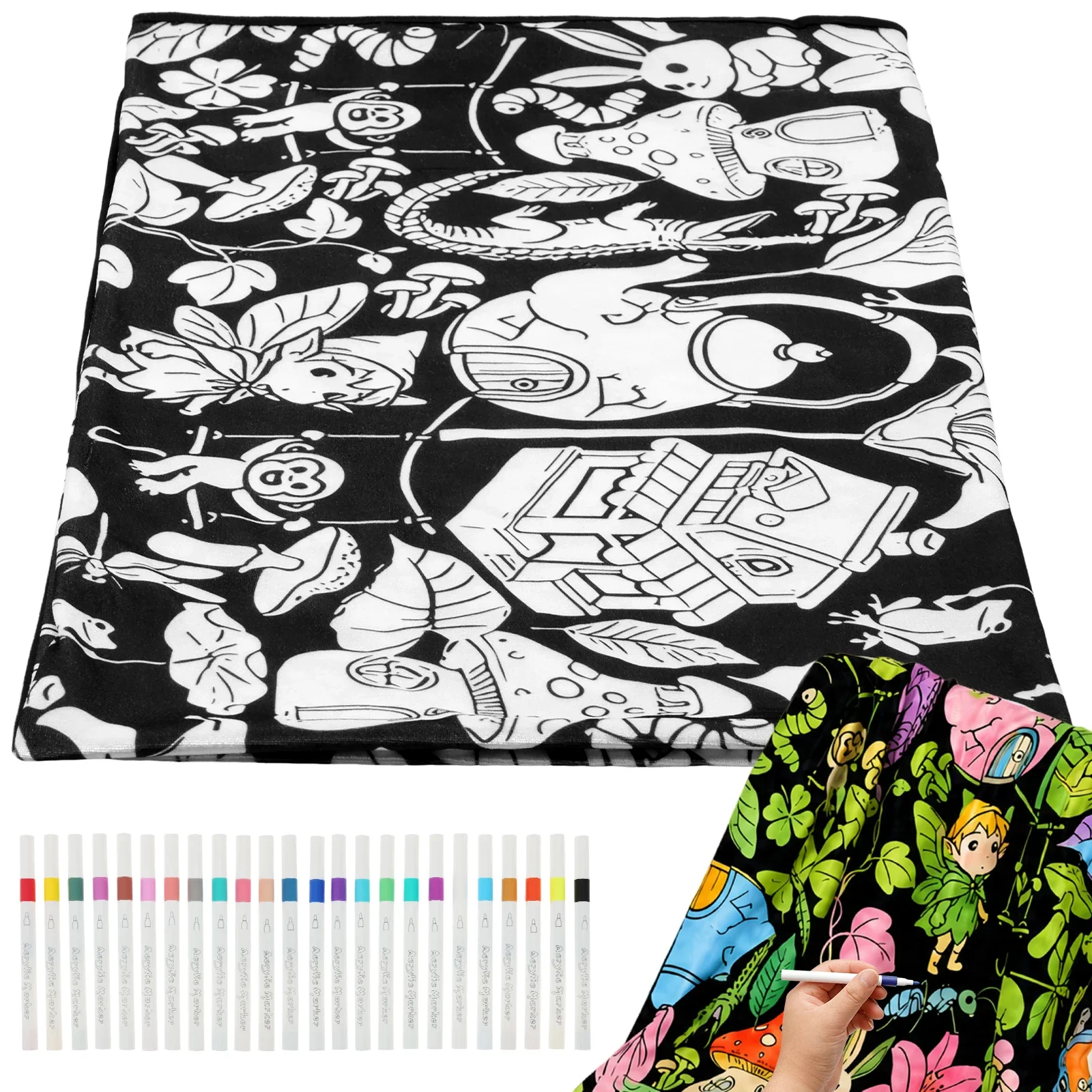 DIY Coloring Blanket with 24 Color Marker Creative Color Your Own Blanket Washable Personalization Pattern Blanket Home Decor