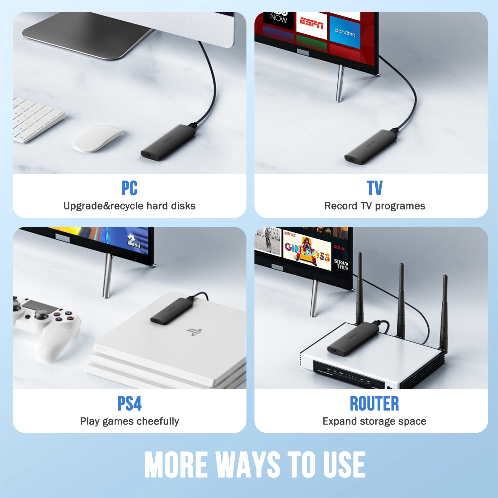 Lemorele 외장 하드 드라이브용 SSD 인클로저, M.2 NVMe USB 3.1, 10Gbps PCIe M.2 SSD 케이스, M, B + M 키, M.2 SSD