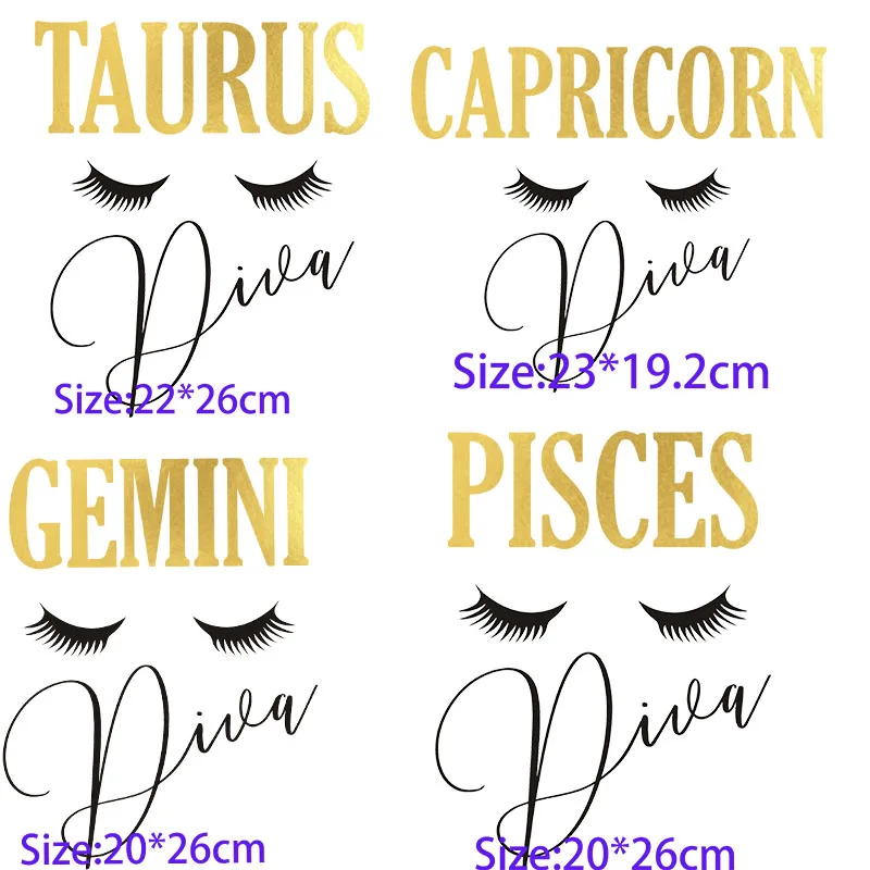 Iron On Patches Vintage Sexy Eyelash AQUARIUS Funny Birth Month TAURUS Leo GEMINI VIRGO ZODIAC DIVA DTF Transfers