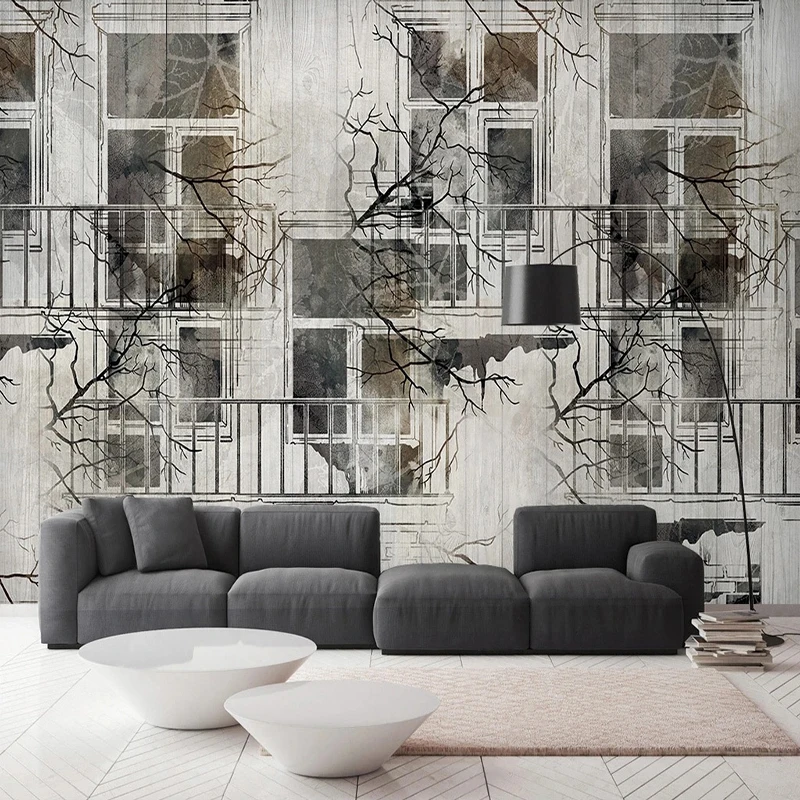 Photo Wall Mural Nordic Retro Black Abstract Window Watercolor Background Living Room Bedroom Wallpaper Art Designs Home Decor