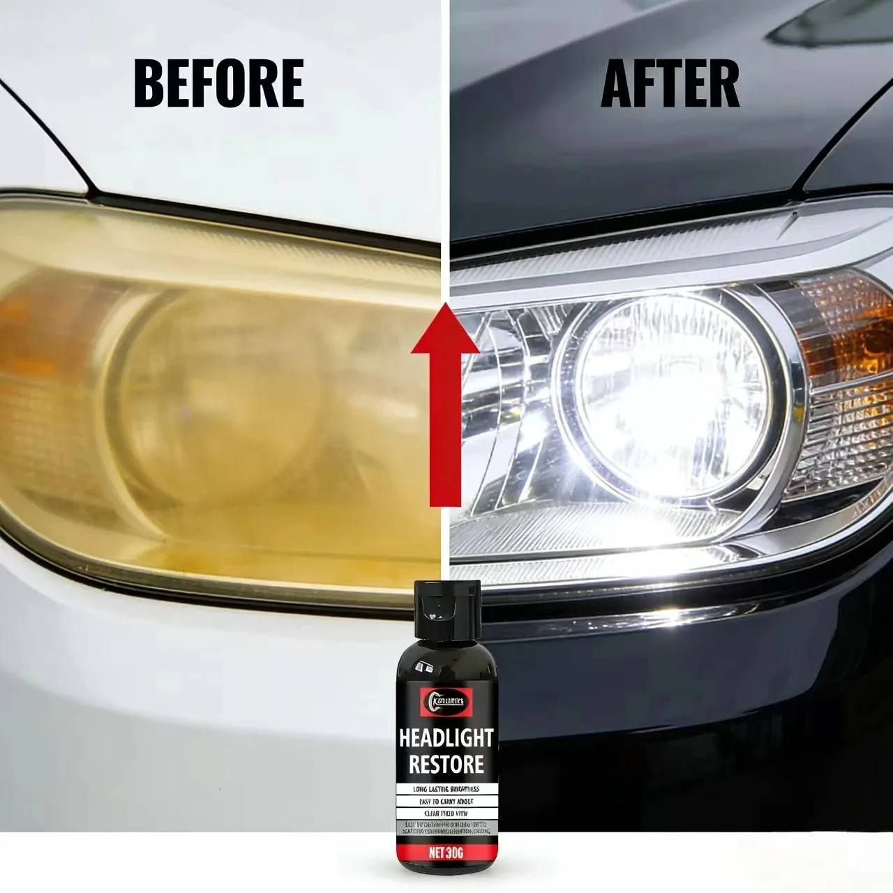 

Headlight Restoration Kit for BMW Toyota - Long-Lasting Clear View Scratch & Yellowing Removal Easy Carry Solution
