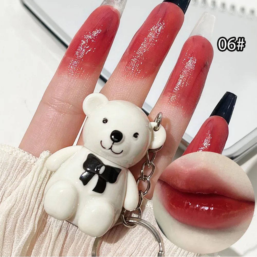 Clear Lip Glaze Cute Bear Jelly Mirror Liquid Lipstick Waterproof Non-stick Cup Red Pink Lip Gloss Transparent Tinted Lip Makeup