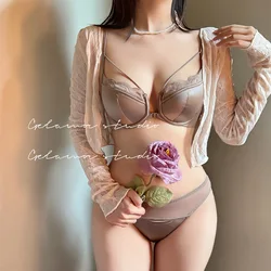French Front Button Lace Bra Set for Women Sexy Spaghetti Strap Thin Push Up Bra Breast Collection Smooth Brief Sets Lingerie