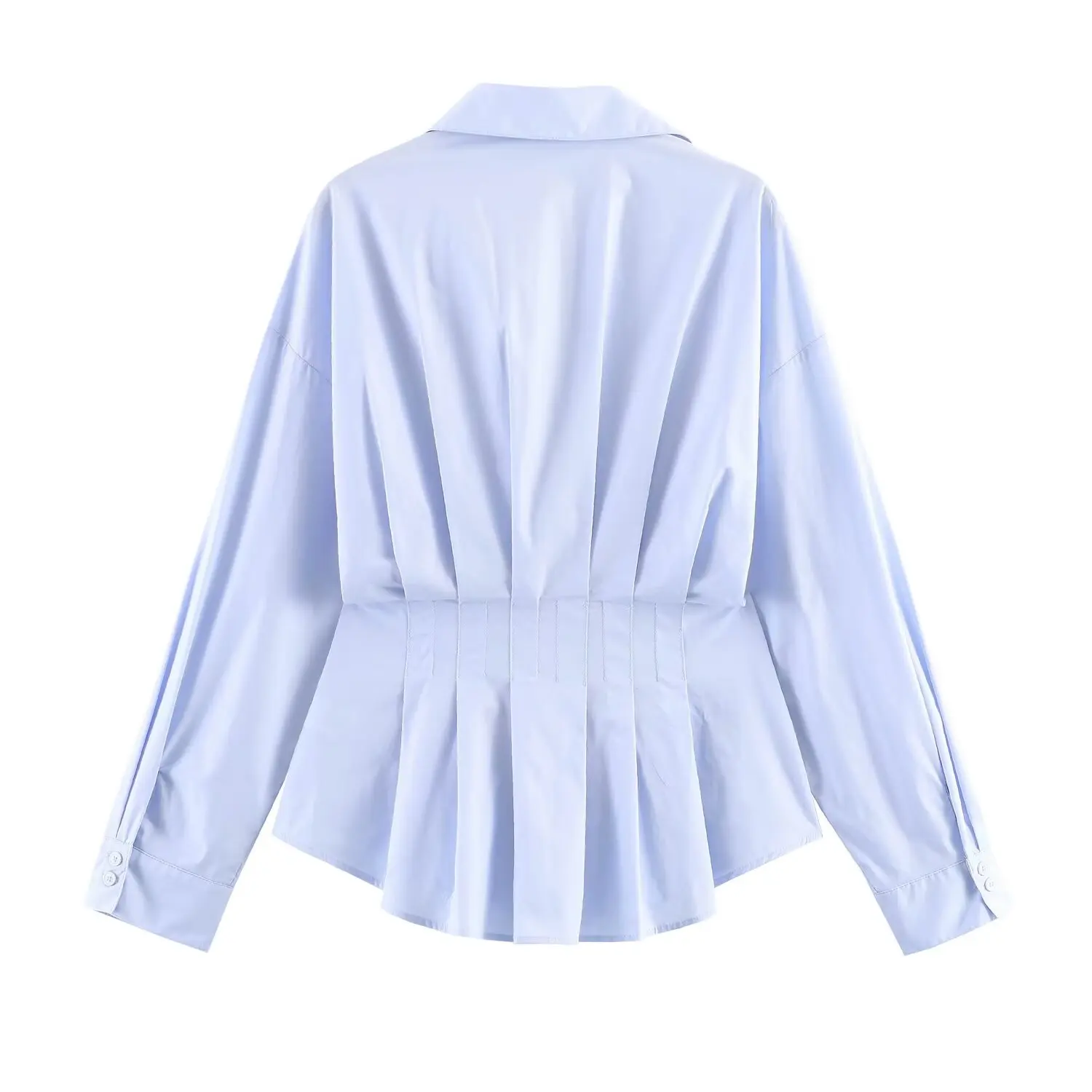 BSAY Neue Damen-Bluse mit elegantem V-Ausschnitt und langen Ärmeln, plissiert, tailliert, Peplum-Shirt, gestreift, einfarbig, lässig, für Büro und Arbeit – Detail 4