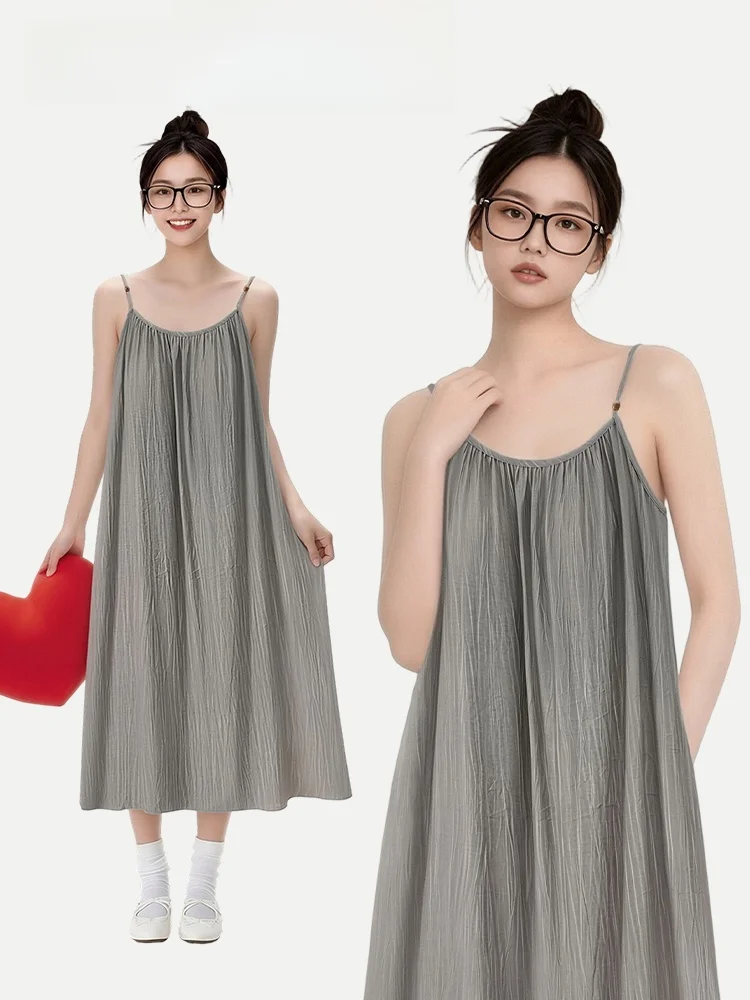 

Lightweight Soft Woven Sleepwear Women's Summer Dress Gray Evening Wind Home Clothes External Wear Comfortable Nightgown