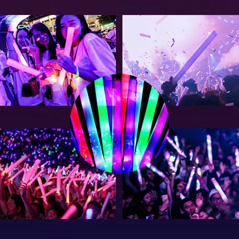 6 PCS LED Light Up Foam Sticks Flashing Glow LED Foam Sticks Parties Weddings Raves Concert Halloween Christmas
