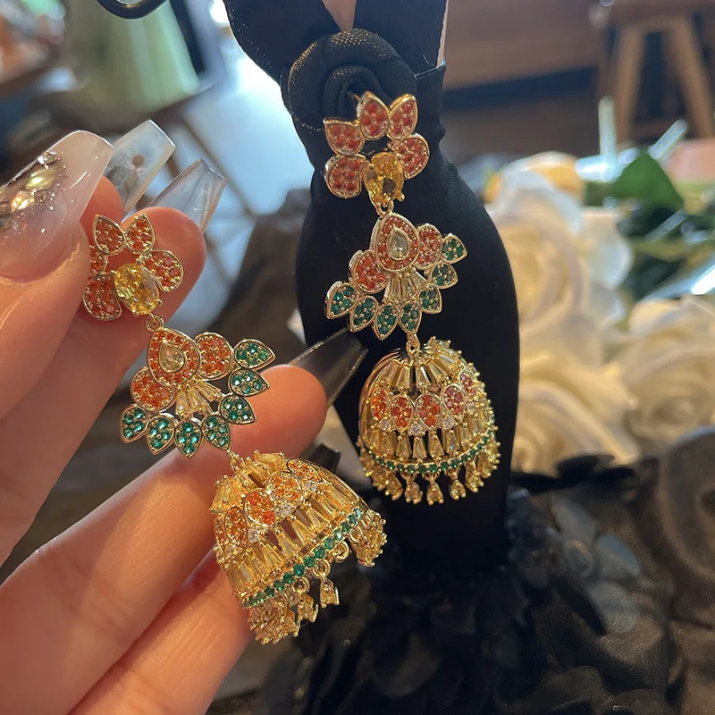 Bilincolor   Light Luxury Micro Inlaid Colorful Zircon Wind Chime Earrings For Women