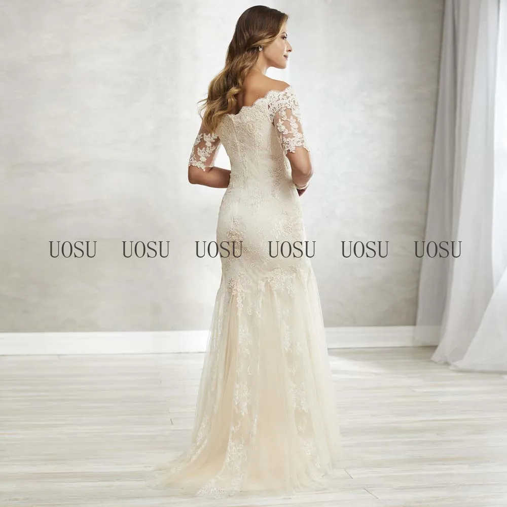 ชุดเจ้าสาว Elegant 2022 Off Shoulder Mermaid Wedding Gowns สำหรับผู้หญิงครึ่งแขนชุดกลางคืน