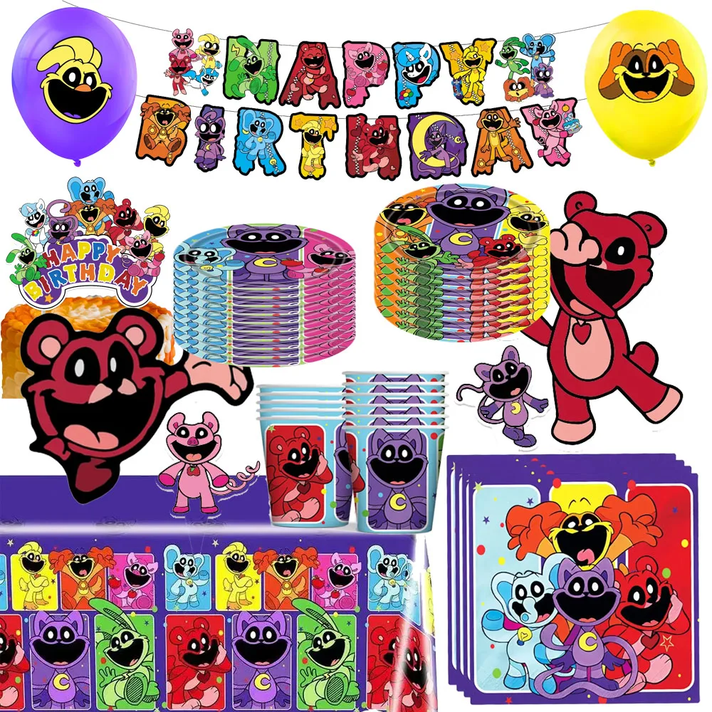 Smiling Critters Birthday Party Decoration Disposable Tableware Set Plate Balloons Banner Cake Topper Party Supplies Baby Shower