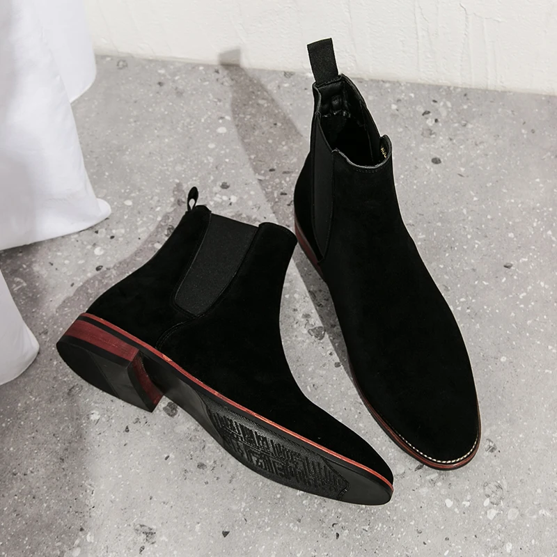 New Chelsea Boots for Men Business Cow Suede Pointed Toe Slip-On Solid Men\'s Formal Boots Size 38-46 Vintage Mens Ankle Boots