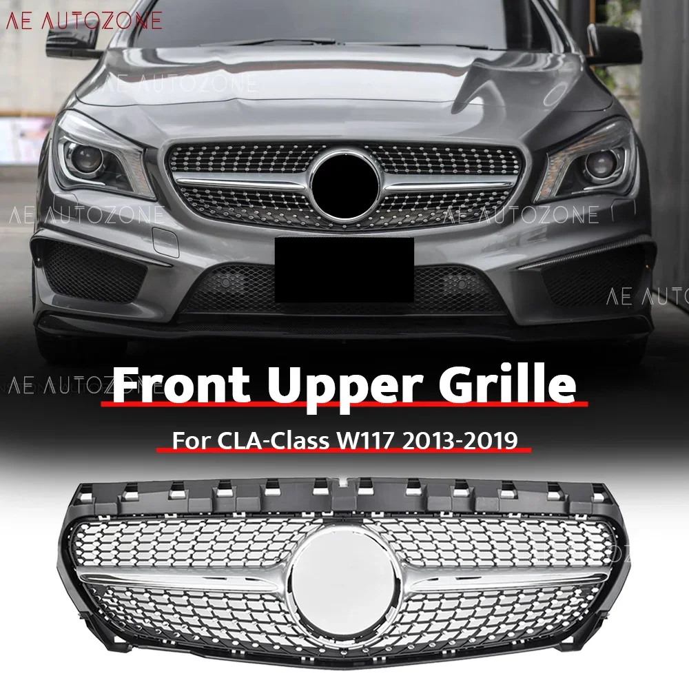 

Glossy Silver Front Upper Grille For CLA-Class W117 2013-2019 CLA180 CLA200 CLA250 CLA45