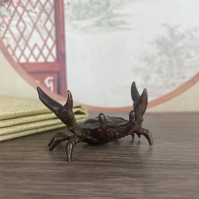 Antique Brass Crab Tea Pet with Patina, Auspicious Tea Accessory, Tea Ceremony Cover, Home Decoration, Tabletop Ornament