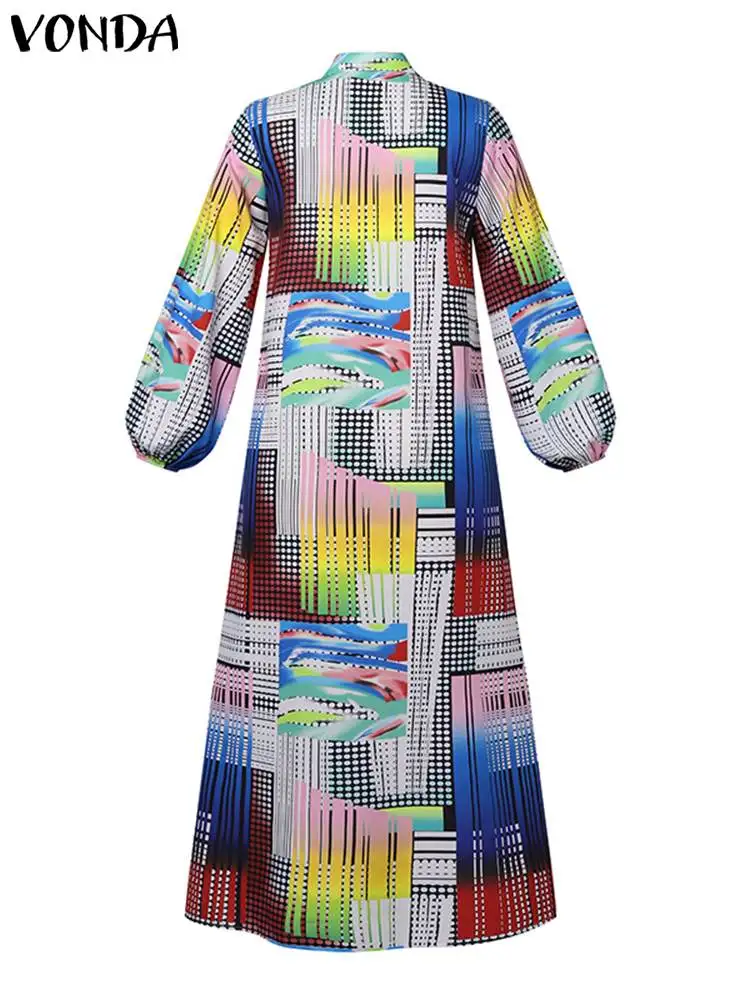 Plus Size 5XL VONDA Elegant Dress 2024 Women Printed Dress Summer Sundress Casual Loose Buttons Bohemian Long Shirt Robe Femme