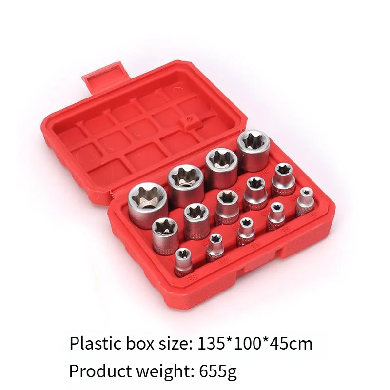 14/17-Piece E-Type Socket Set Hexagon Torx Socket Auto Repair Kit Mechanical Tools