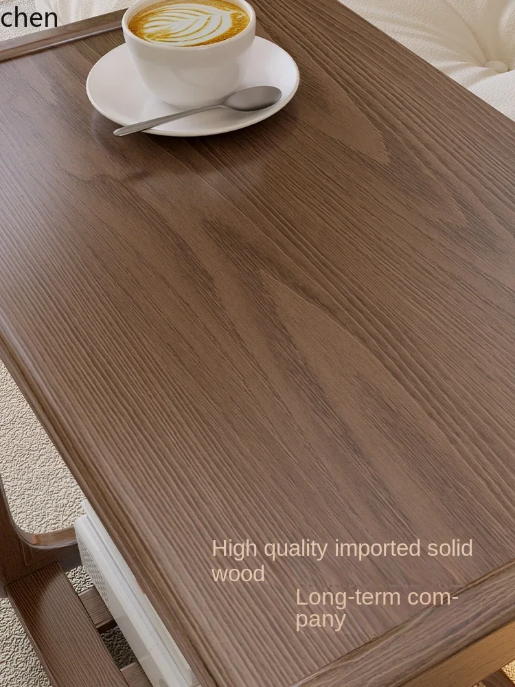 Solid Wood Sofa Side Table Cabinet Movable Table Mini Tea Table with Wheels
