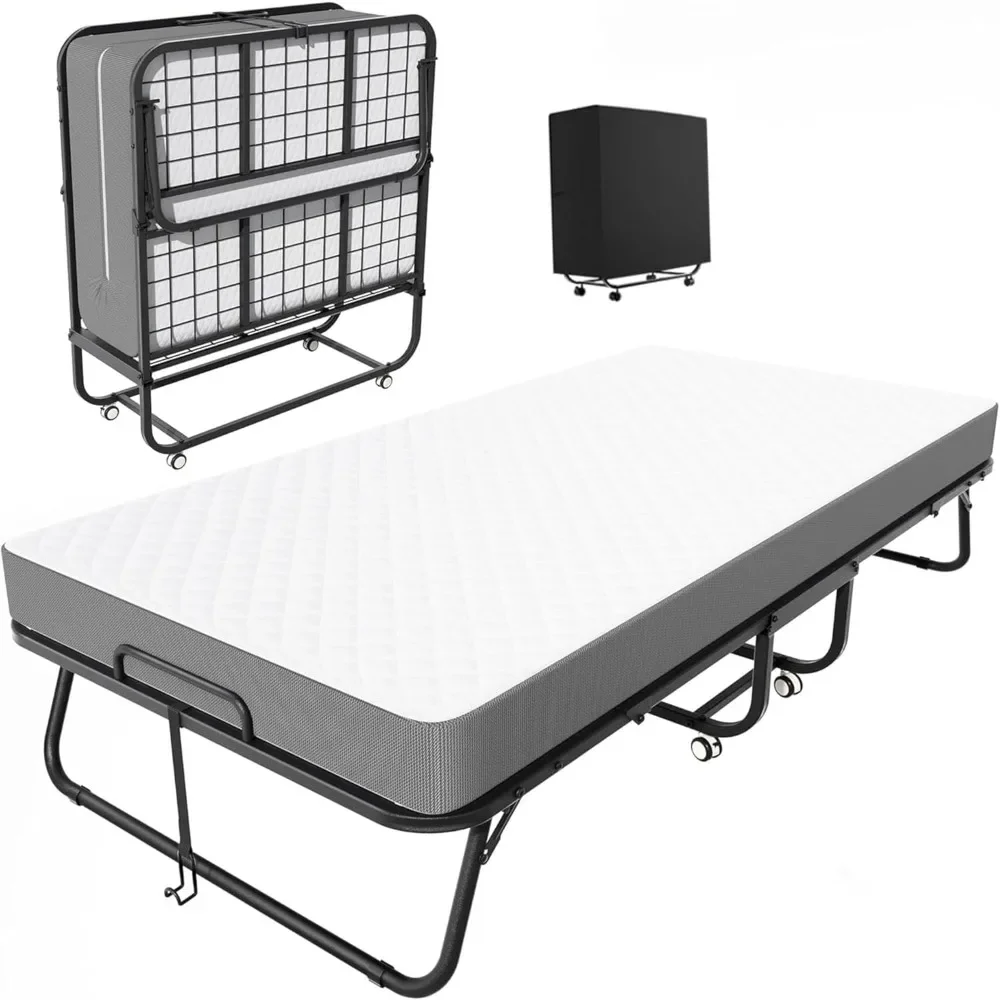 

Folding Bed with Mattress,Foldable Twin Beds,Roll Away Beds for Adults, 75" x 38" Portable Roll Away Guest Bed for Easy Storage