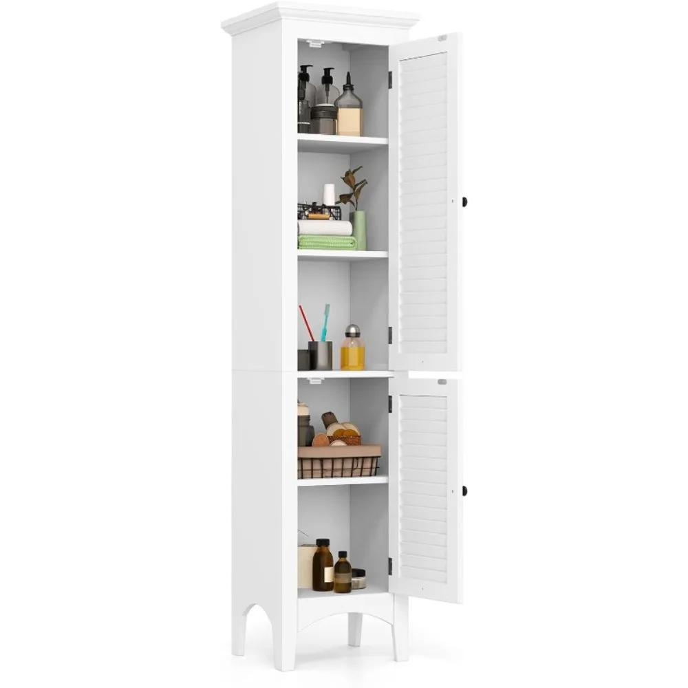 

63" Tall Bathroom Storage Cabinet, Freestanding Narrow Linen Tower with Adjustable Shelf, Modern Slim Floor Cabinet