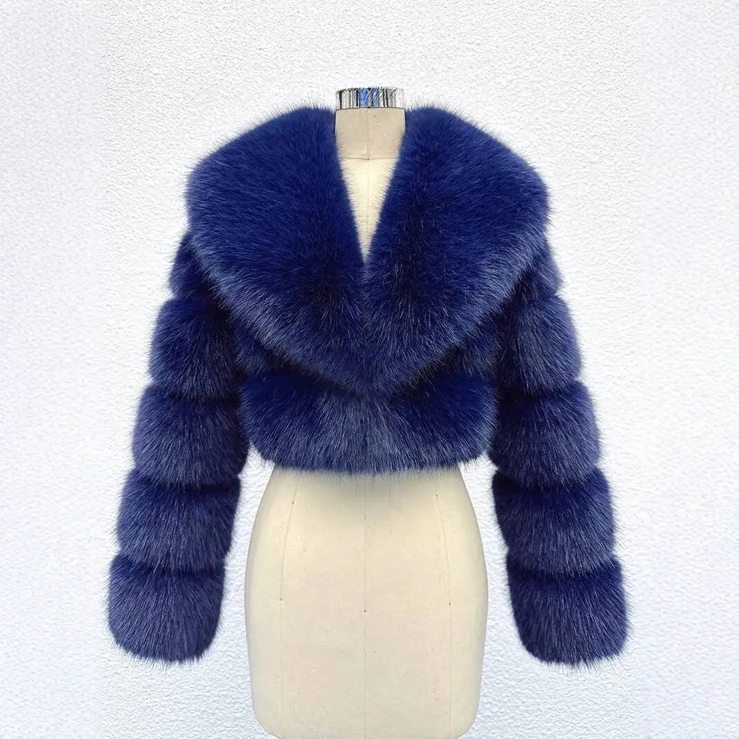 الشتاء النساء أزياء فو الفراء معطف كبير الفراء طوق الخريف قصيرة تقليد الثعلب الفراء رقيق سترة عالية الجودة السيدات فروي معاطف