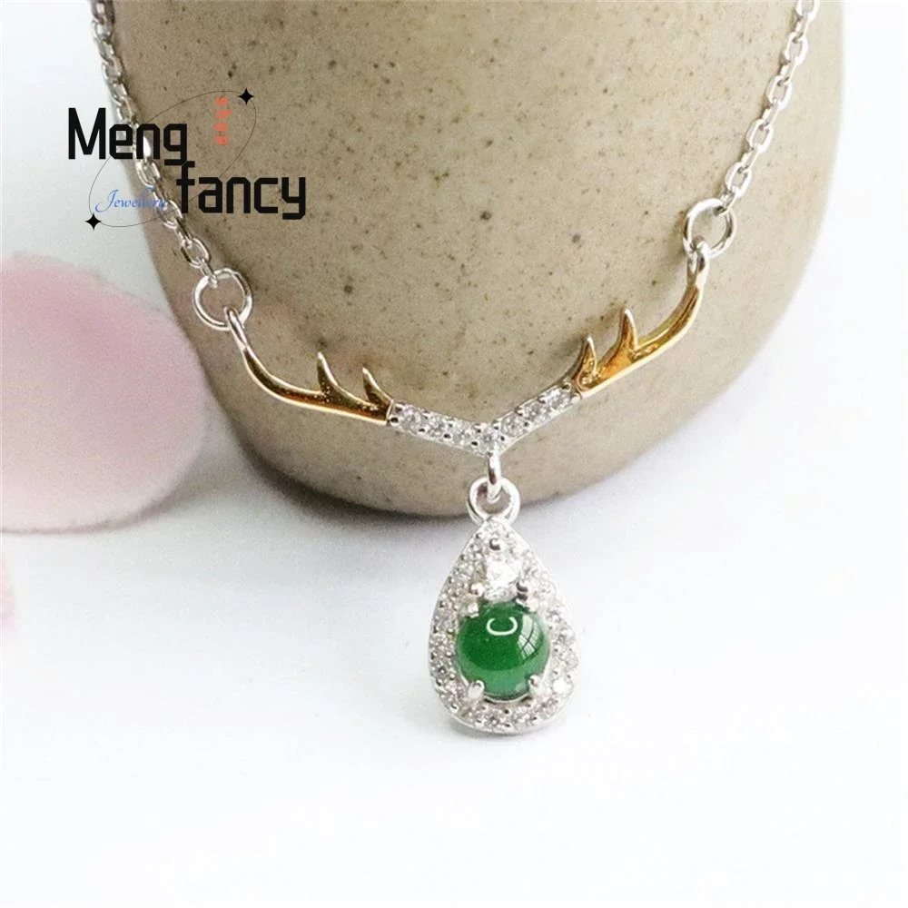 S925 Silver Lnlaid Natural Jadeite Ice Imperial Green All The Way To You Pendant Elegant Sexy Young Girls Luxury Quality Jewelry