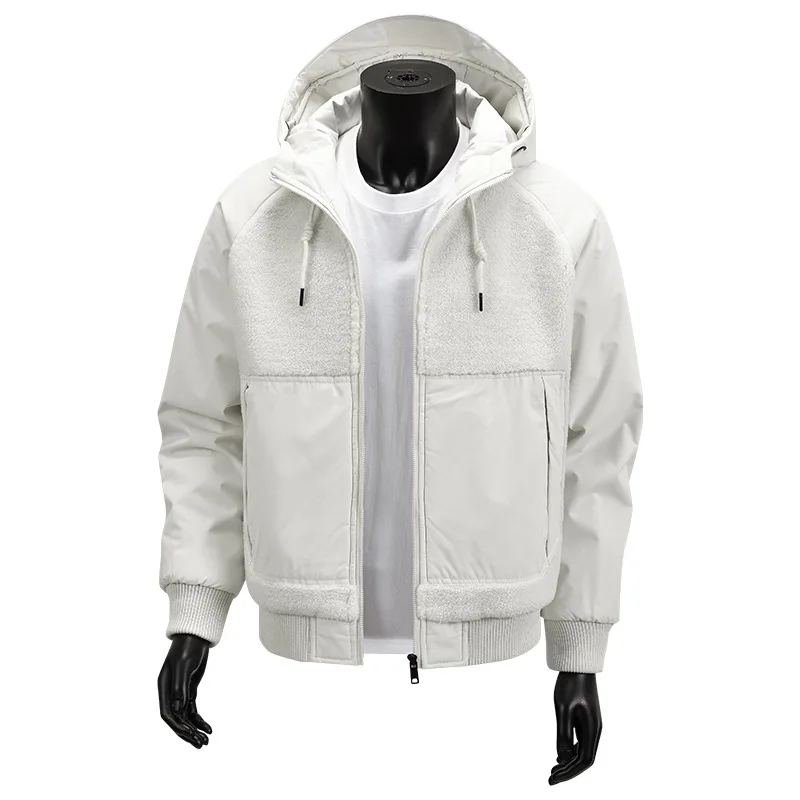 Men's Hooded Fleece Patchwork Jacket Thickened Warm Casual Winter Top Coat 2025 New Autumn And Winter Collection