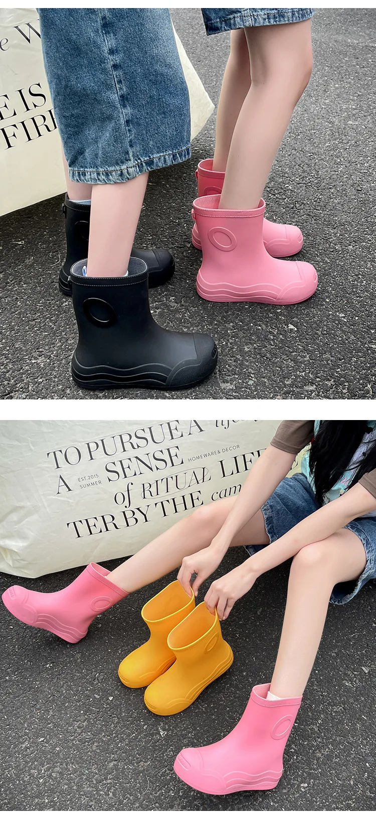 Plus Size 35-42 wasserdichte Regenstiefel für Damen, modische, leichte Gummistiefel, rutschfeste große Regenschuhe für Damen, Schwarz, Blau – Detail 12