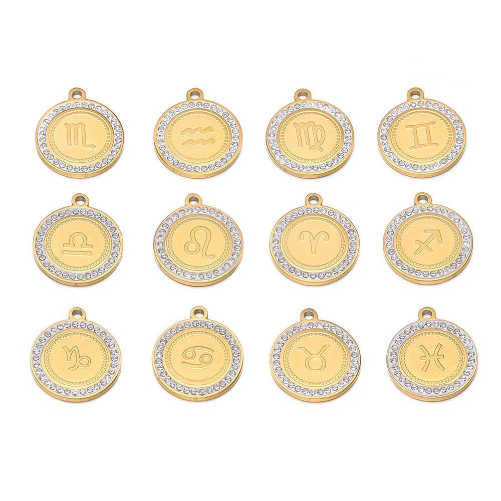 12 قطعة/المجموعة الفولاذ المقاوم للصدأ 12 الأبراج الزركون سحر DIY بها بنفسك النتائج مجوهرات قلادة المعلقات أساور أقراط صنع #4