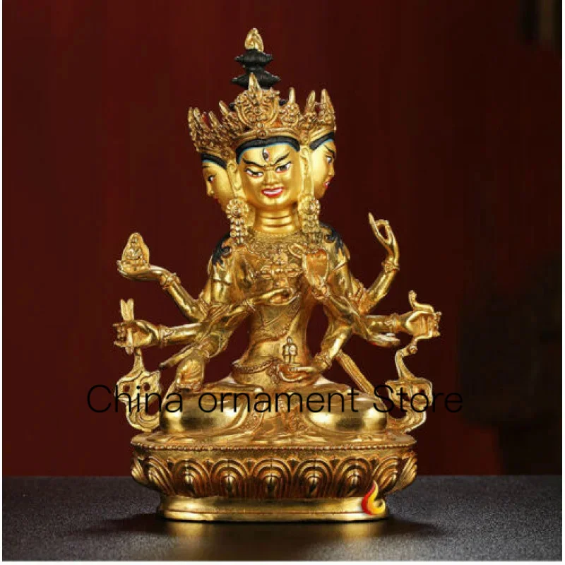 Hand Painted Bronze Vajra God Ushnishavijaya Namgyalma 3-Sided Buddha Statue