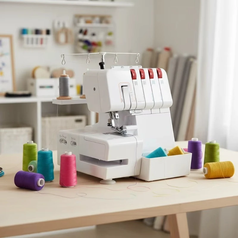 JK843 New Semi-Automatic 4-Thread Overlock Sewing Machine Portable Maquina Overlock Home Use Apparel Clothes Machine