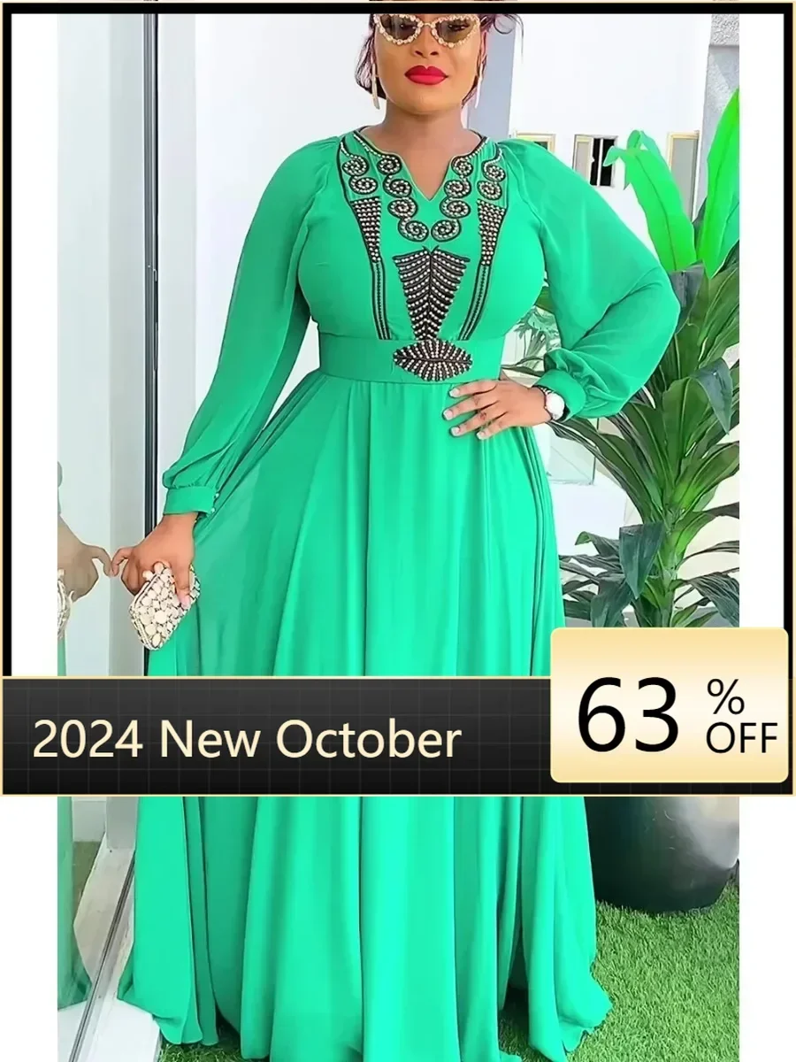 

African Maxi Dresses For Women 2024 Plus Size Evening Party Long Dress Africa Clothing Elegant Kaftan Muslim Chiffon Dress