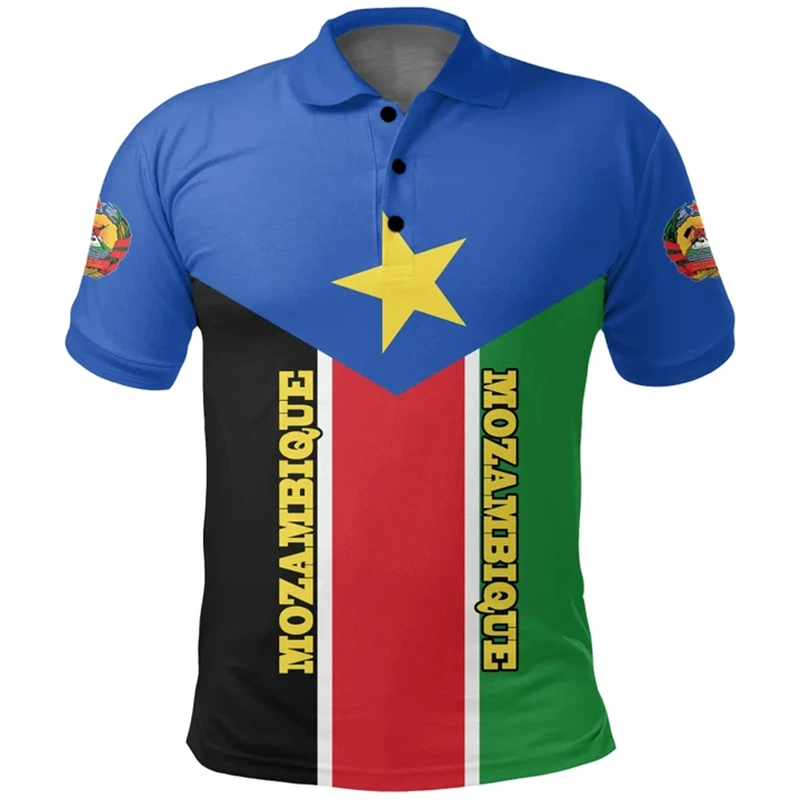 3D Printing Mozambique Flag Map Polo Shirts For Men Clothing Summer Short Sleeve Oversized Male Jersey Tees Tops Mens Streetwear