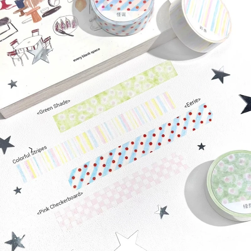

12 шт. японские ленты, серия легких волокон, бумажная лента васи с бумажной подложкой, милая простая полоска со звездой, материал «сделай сам»
