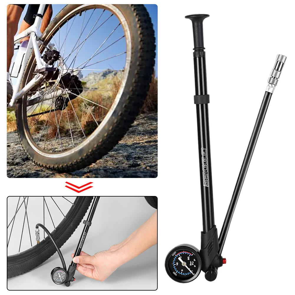 

300PSI Bicycle Pump with Gauge High Pressure Shock Pump Fits Presta & Schrader for Mountain Bike Front/Rear Suspension Tool