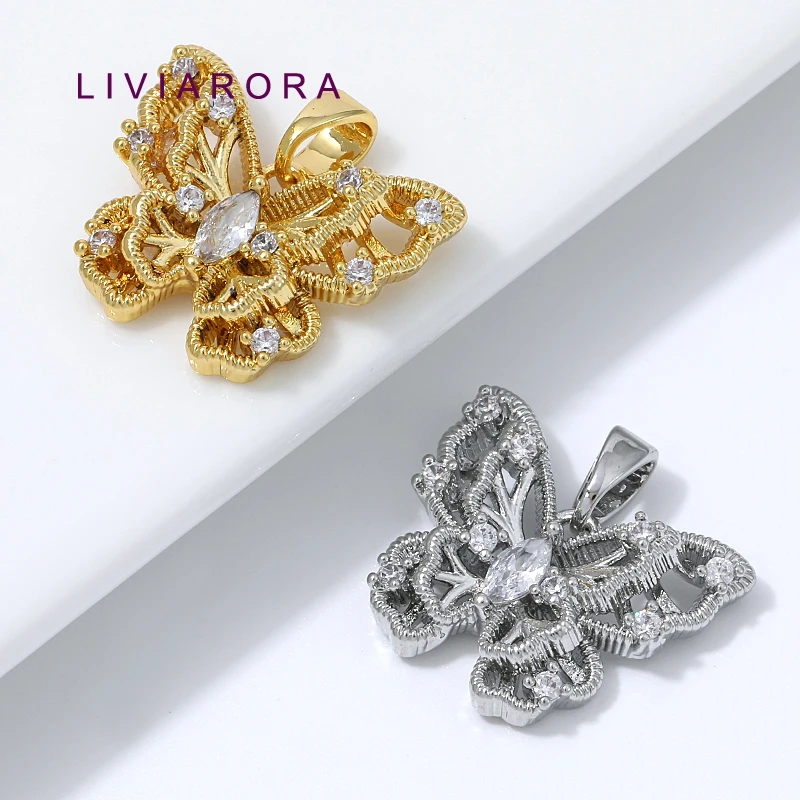 1/2/3Pcs 18K Gold Plated Brass Hollow Butterfly Pendant For Jewelry Making,CZ Texture Butterfly Charms For DIY Necklace Making