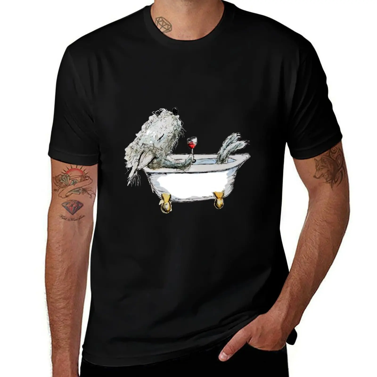 Bedlington Terrier Dog in a Bathtub T-Shirt Casual Fashion Print Tee Top T-Shirt