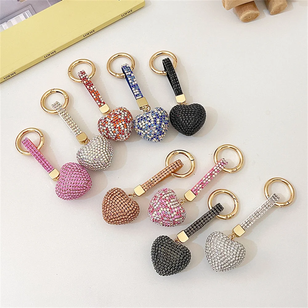 Rhinestone Heart Keychain Bling Shining Full Crystal Key Ring Jewelry Accessories Bag Pendant Car Hanging Ornament Special Gift