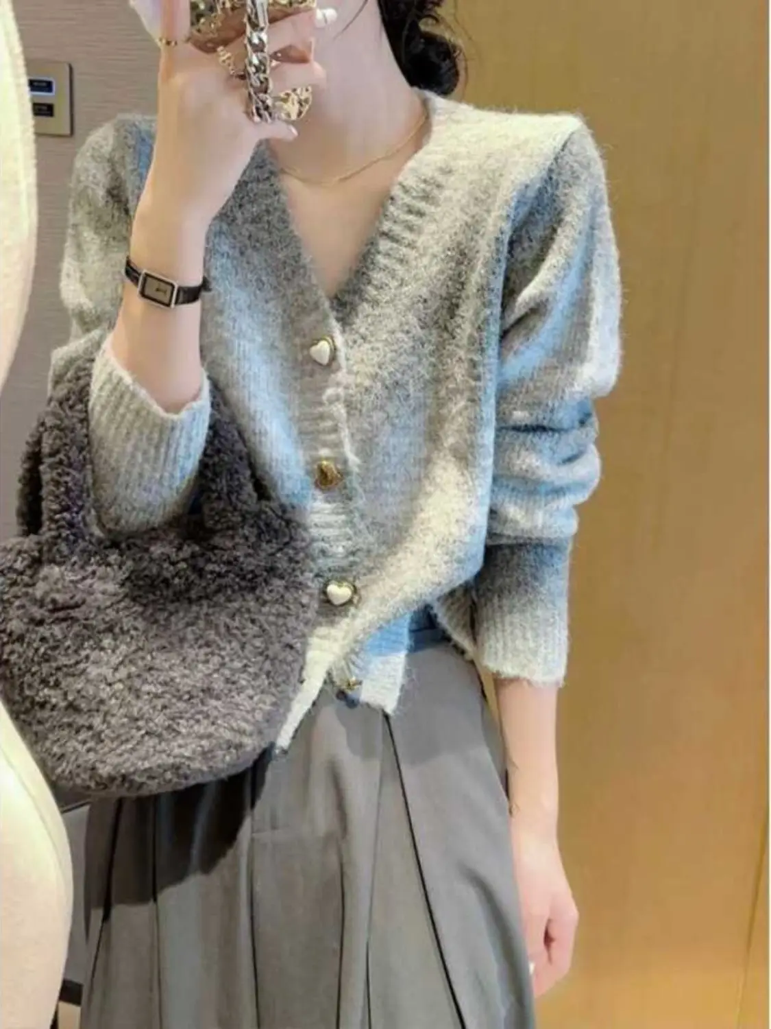 Gradient Color Sweater for Women's Autumn/winter 2024 New Popular Design Niche Knitted Cardigan Jacket High-end Top