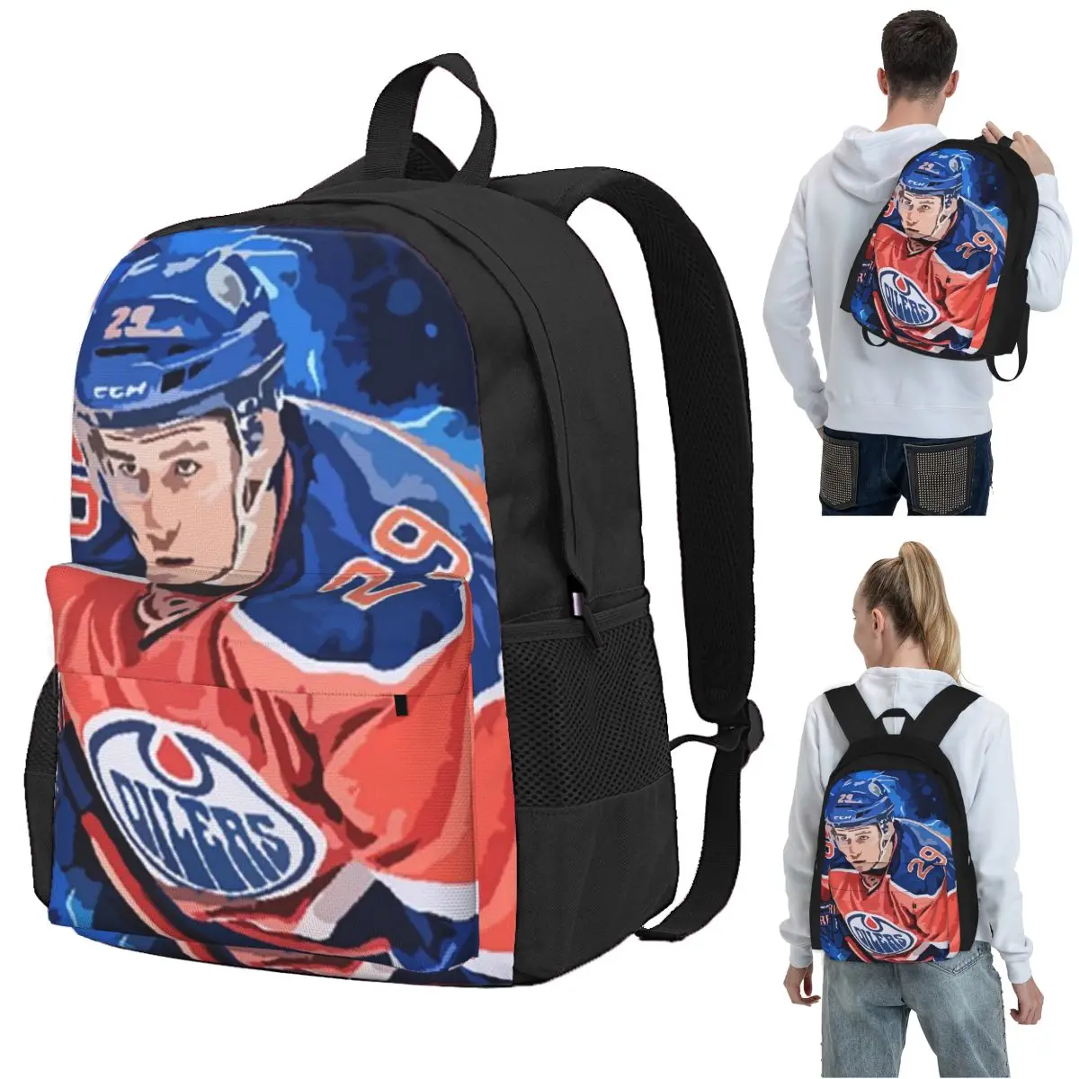 Connor McDavid 97 For Edmonton Oilers FansBackpack Student BookBag Children School Bag Computer Shoulder Bags for Boys Girls