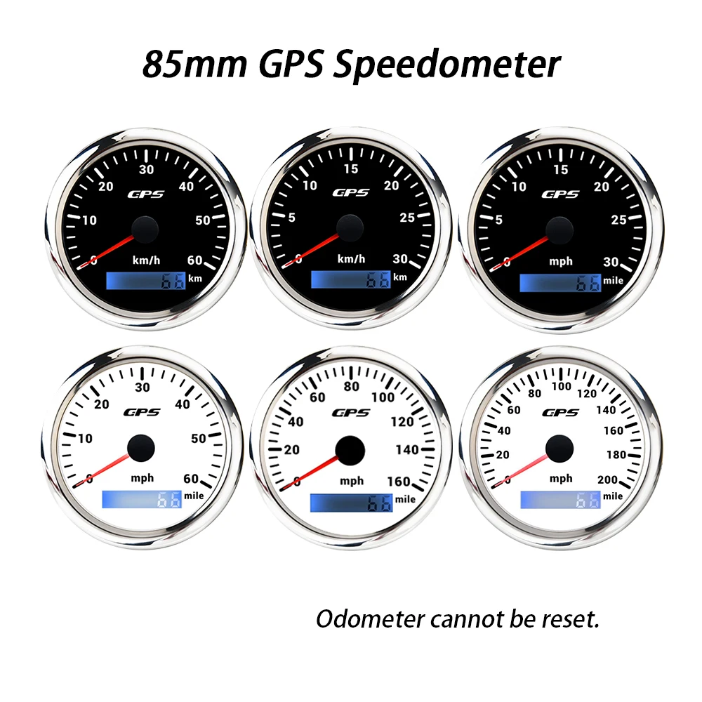 Tachimetro GPS Rhaxel 85mm 0-30KM 60MPH 200KM 200MPH Contachilometri con retroilluminazione a 7 colori per auto SUV Carrello elevatore Barca a vela