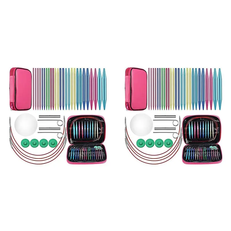 

ABBP-52 Pieces Aluminum Interchangeable Circular Knitting Needle Set,13 Size Interchangeable Crochet Needles For Knitting