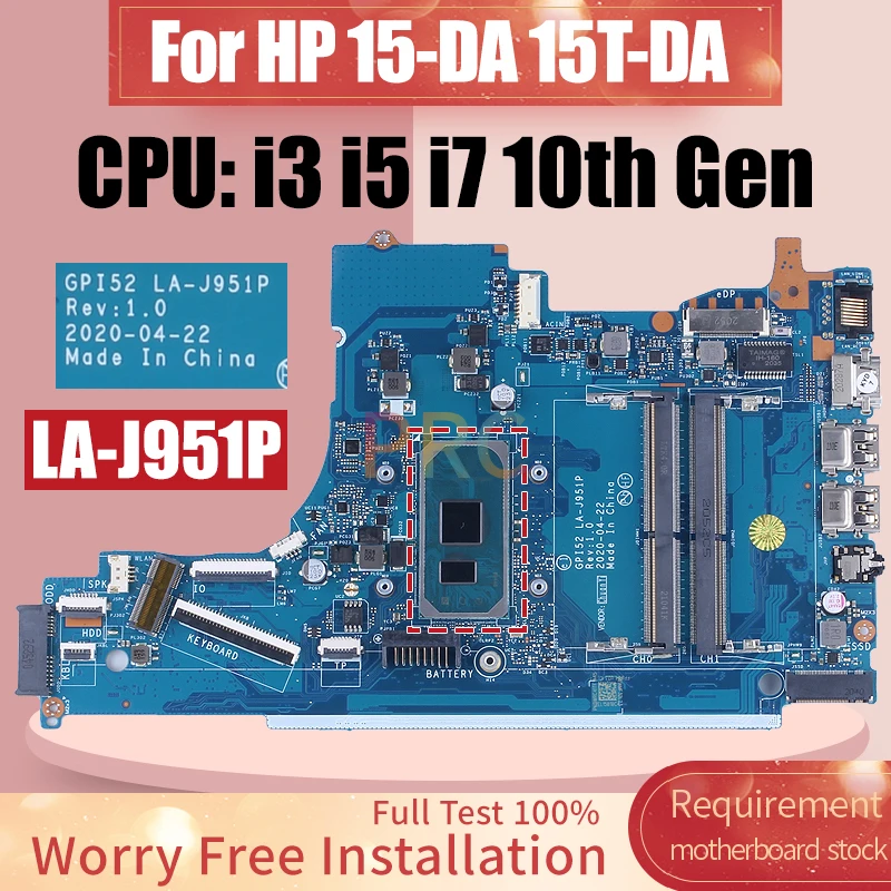 Imagem -02 - Laptop Motherboard para hp 15-da 15t-da Gpi52 La-j951p I31005g1 I5-1035g1 I7-1065g7 L92843601 Teste Completo