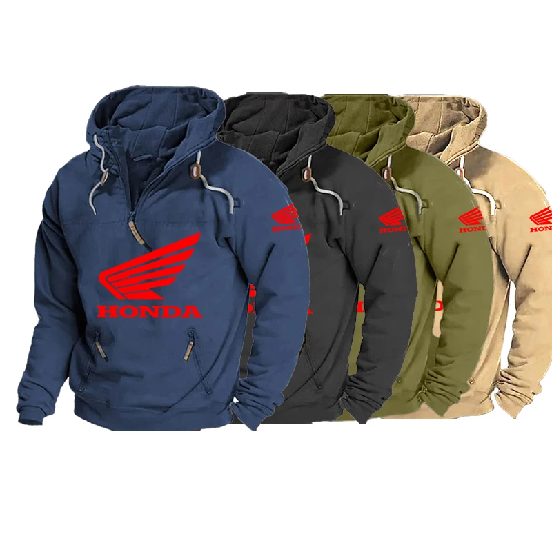 Honda Half-Zip Hooded Outdoor Sport Sweater - New Men's Fashion Half-Zip Pockets - Autumn/Winter Simple and Comfortable Style