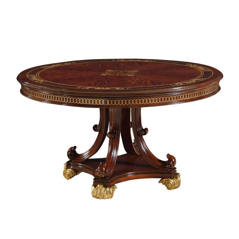 

English round dining table mahogany inlaid shell restaurant