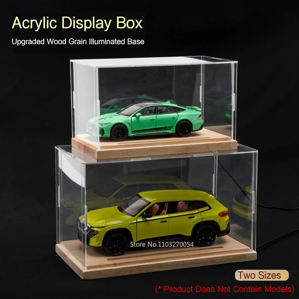 1/32 1/24 1/9 Acrylic Transparent Toy Car Model Display Box Ring LED Light Wooden Dust Cover High Transmittance Plastic Show Box