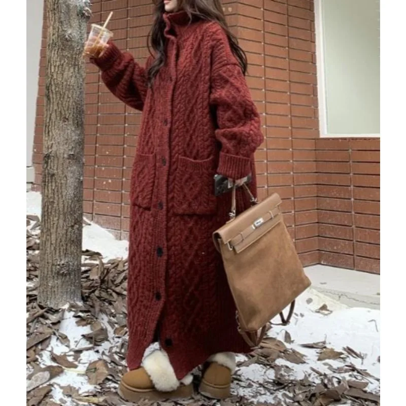

Women's Sweater Coat Winter Style Lazy Style Loose Fit To Hide Flesh Knee-length Mid-long Style Outer-wear Knitwear