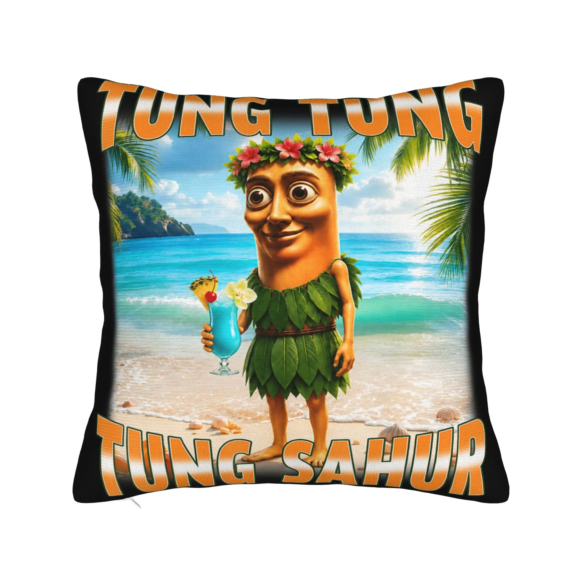 Pillow Cover Tung Tung Tung Sahur Summer Hawaii Funny Meme  Kawaii Pillow Case For Couch Sofa Bedroom Pillowcases