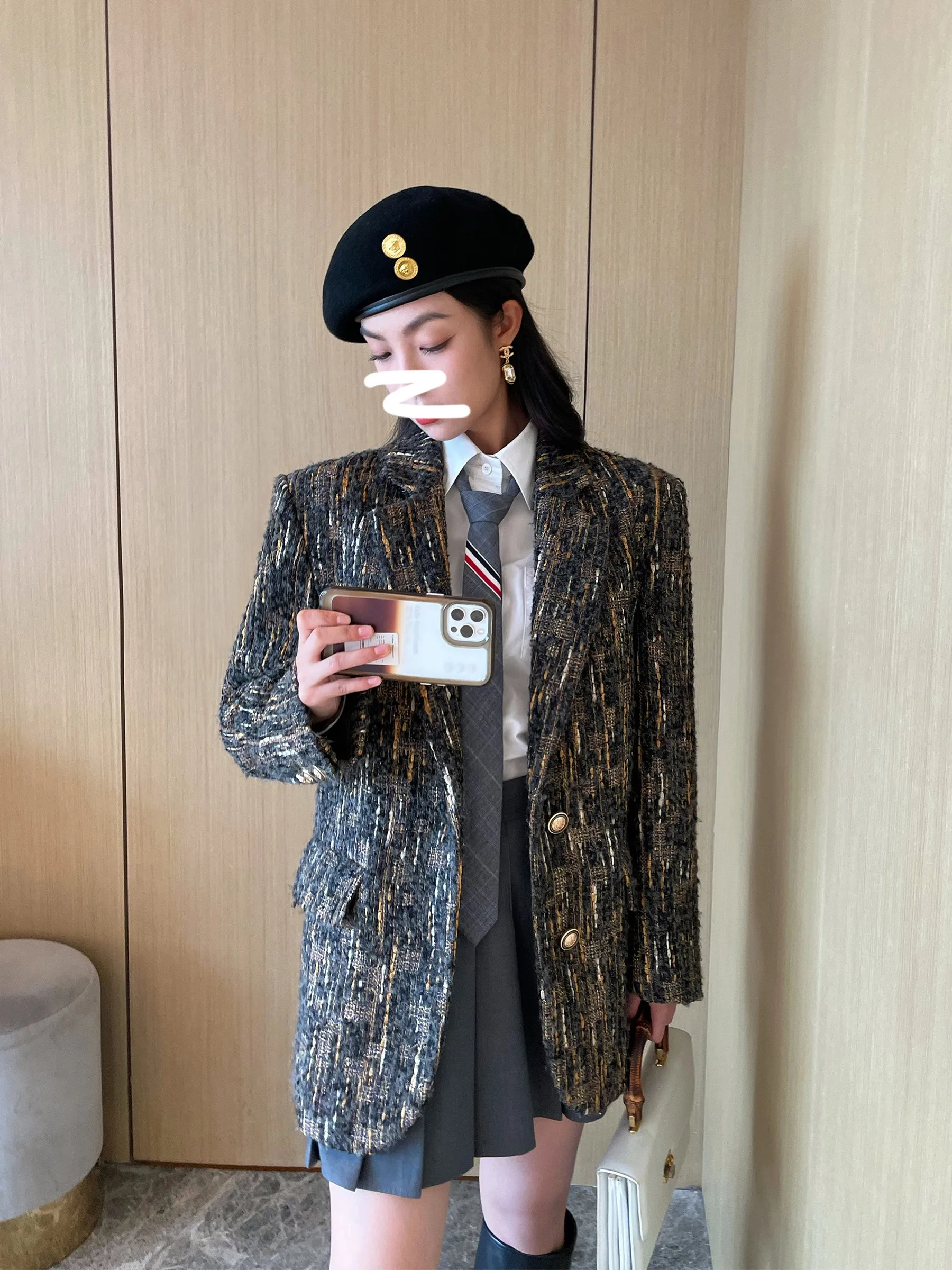 

NancyCavally Special Flower Pattern Acetate Collar Coat in k Gold And Wool Blend for Women Street Sle Loose Fit Long Sve