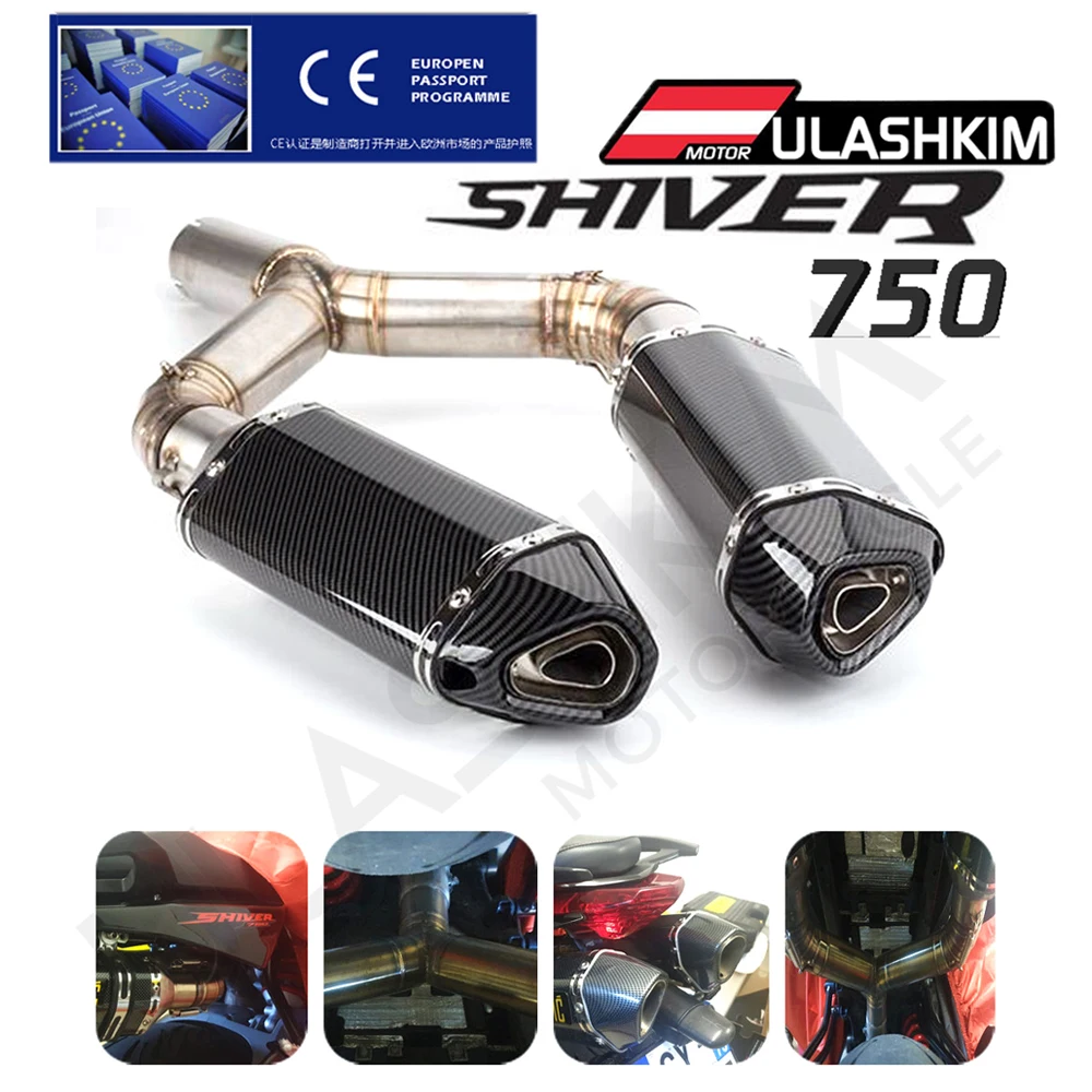 

Slip-On For Aprilia SHIVER 750 Shiver750 Motorcycle Full System Carbon Fiber Exhaust Muffler Middle Contact Pipe