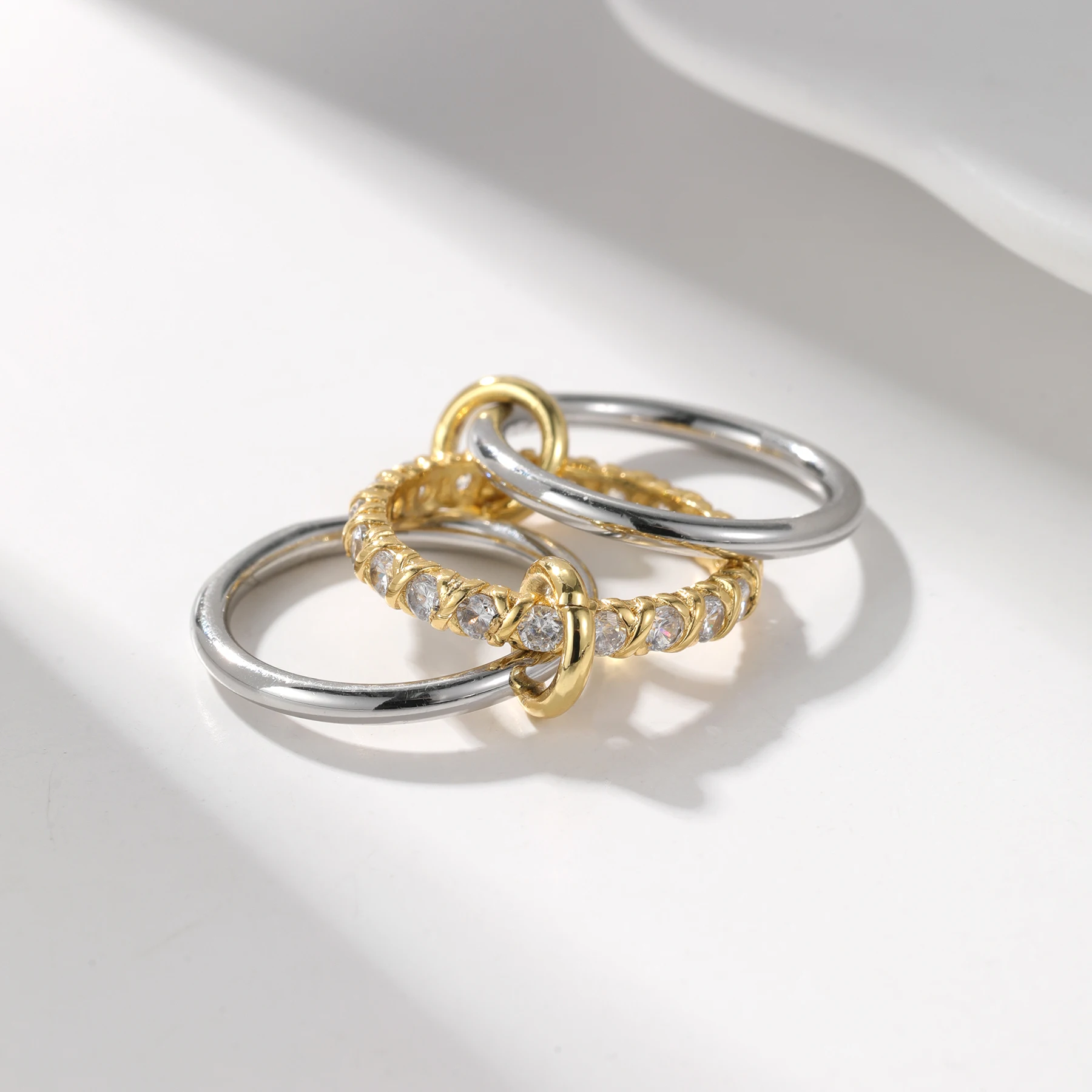Stacked Rings Set of 3 Zircon Band Stackable Rings 18K Gold Plated Stainless Steel Adjustable Minimalist Jewelry Gift for Her