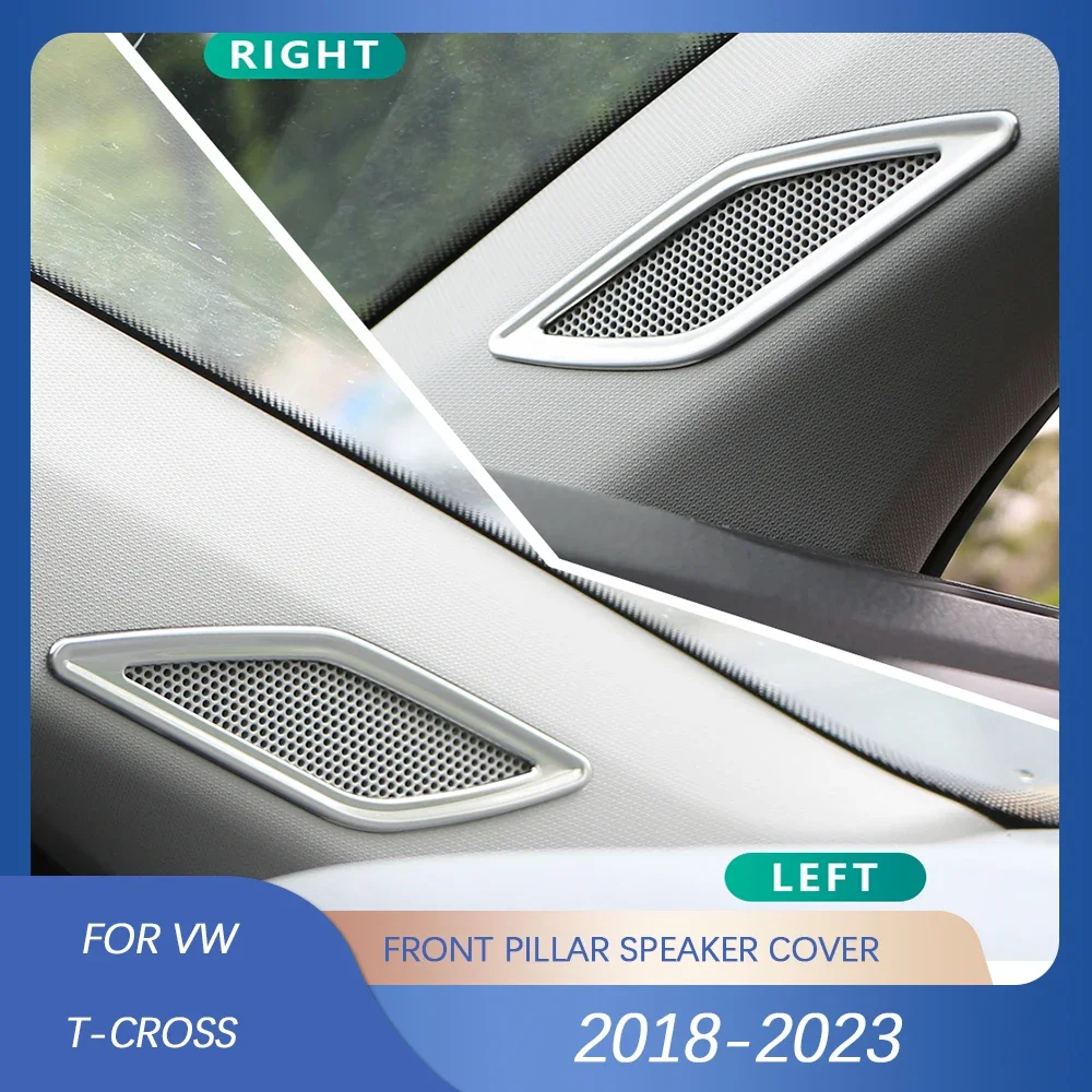 2Pcs Stainless Steel Car Front Pillar Speaker Cover for VW Volkswagen Tcross T-cross 2018 - 2023 Ring Sticker Accessories